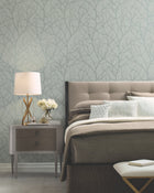 MD7124 Trees Silhouette Eucalyptus & Silver Modern Metals Wallpaper by York Wallcoverings