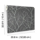 MD7125 Trees Silhouette Charcoal & Silver Modern Metals Wallpaper by York Wallcoverings