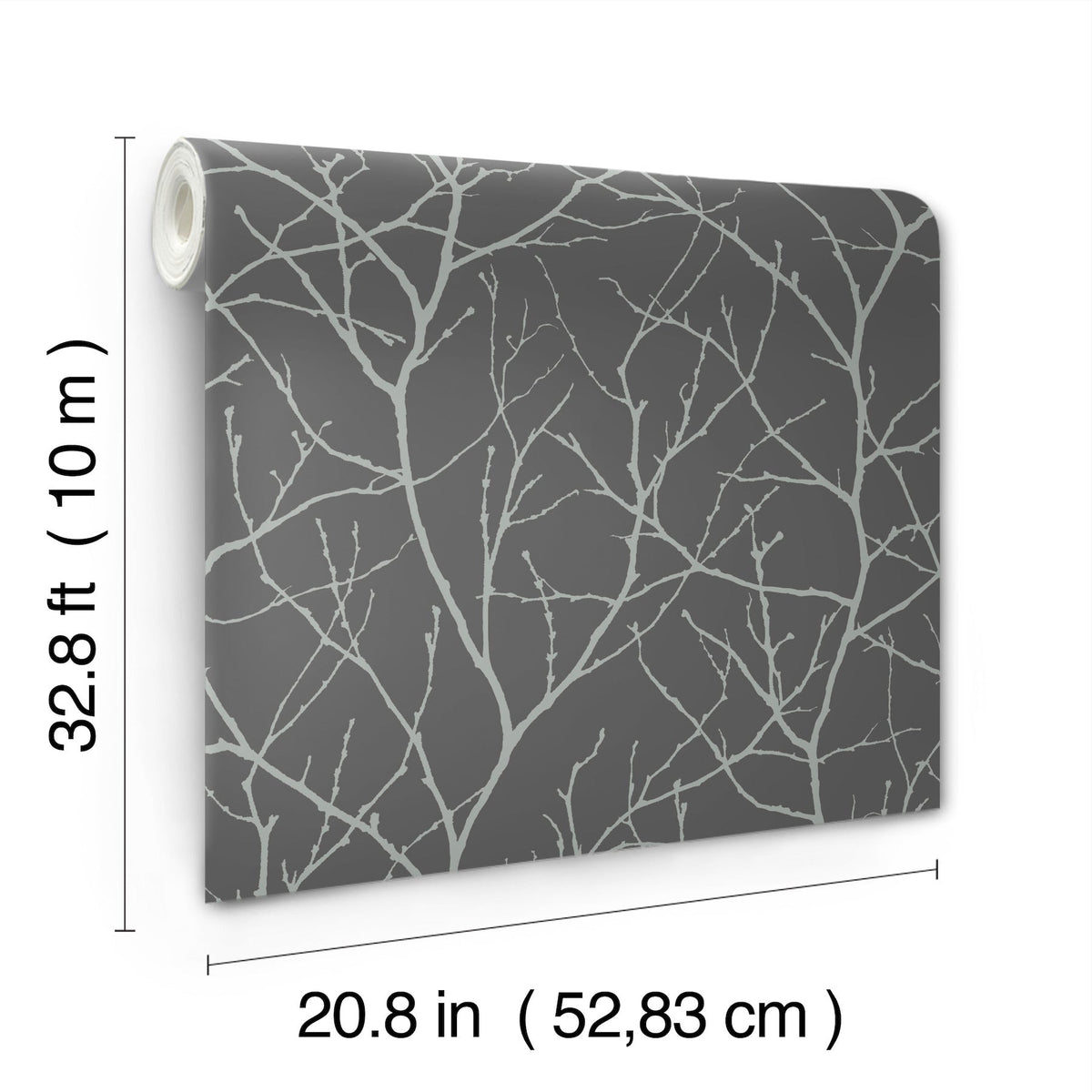 MD7125 Trees Silhouette Charcoal & Silver Modern Metals Wallpaper by York Wallcoverings