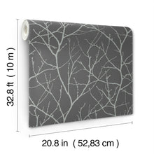 MD7125 Trees Silhouette Charcoal & Silver Modern Metals Wallpaper by York Wallcoverings