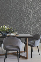 MD7125 Trees Silhouette Charcoal & Silver Modern Metals Wallpaper by York Wallcoverings