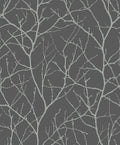 Trees Silhouette Charcoal & Silver Modern Metals Wallpaper by York Wallcoverings