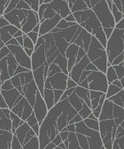 MD7125 Trees Silhouette Charcoal & Silver Modern Metals Wallpaper by York Wallcoverings