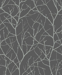 MD7125 Trees Silhouette Charcoal & Silver Modern Metals Wallpaper by York Wallcoverings