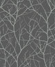 Trees Silhouette Charcoal & Silver Modern Metals Wallpaper by York Wallcoverings