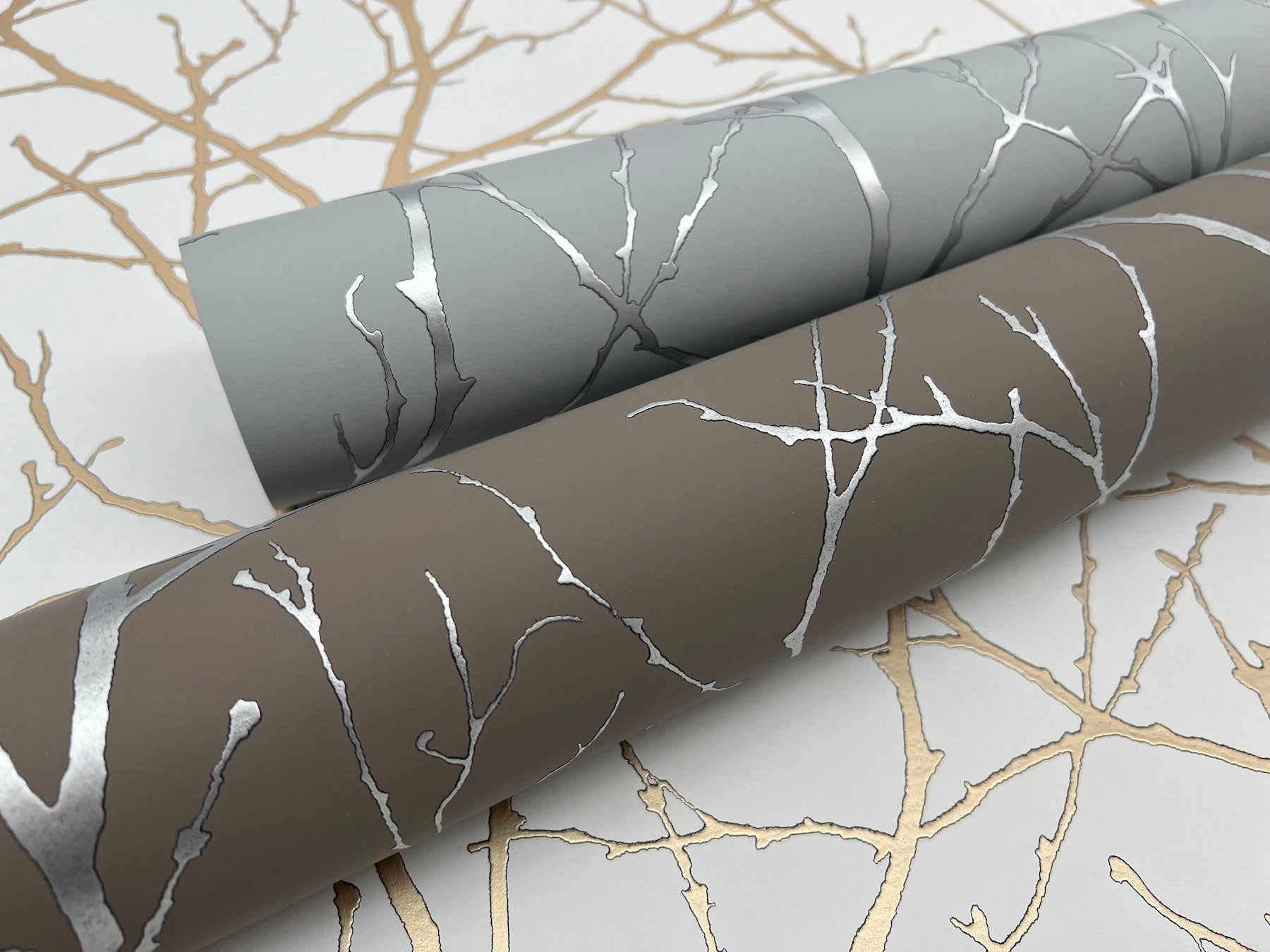 MD7126 Trees Silhouette White & Gold Modern Metals Wallpaper by York Wallcoverings