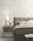 MD7126 Trees Silhouette White & Gold Modern Metals Wallpaper by York Wallcoverings