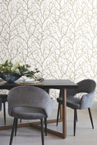 MD7126 Trees Silhouette White & Gold Modern Metals Wallpaper by York Wallcoverings