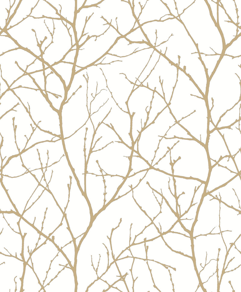 MD7126 Trees Silhouette White & Gold Modern Metals Wallpaper by York Wallcoverings