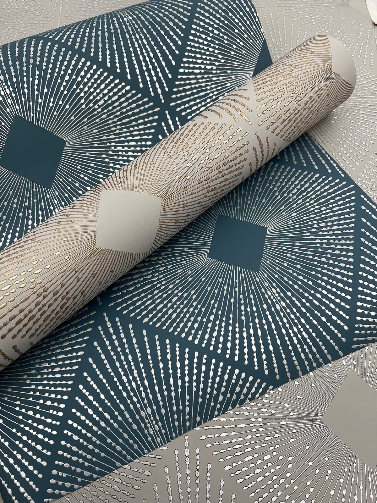 MD7131 Harlowe Blue & Silver Modern Metals Wallpaper by York Wallcoverings