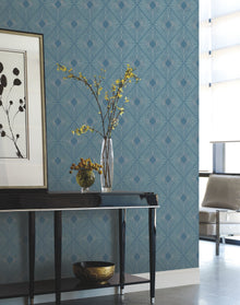 MD7131 Harlowe Blue & Silver Modern Metals Wallpaper by York Wallcoverings