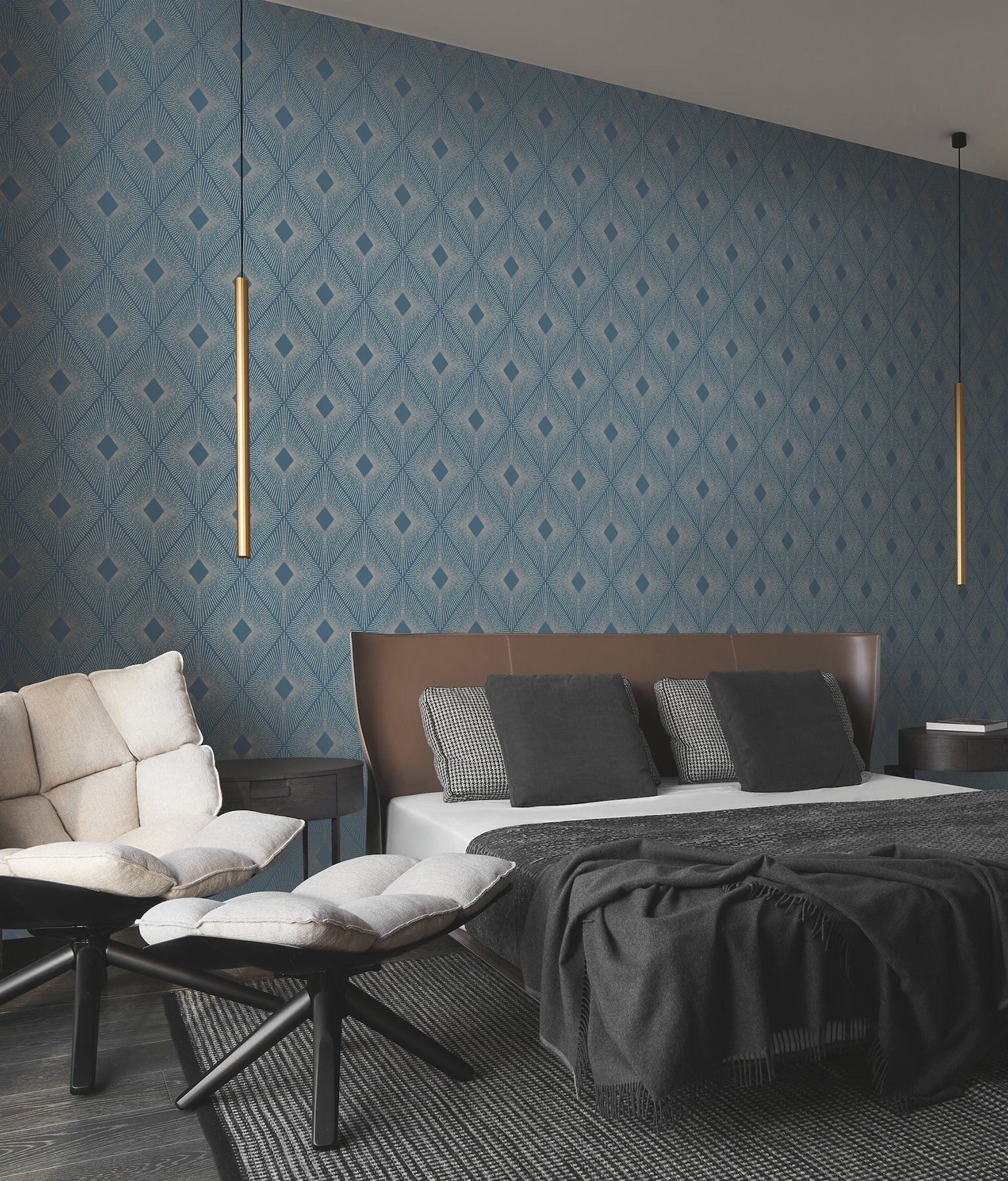 MD7131 Harlowe Blue & Silver Modern Metals Wallpaper by York Wallcoverings