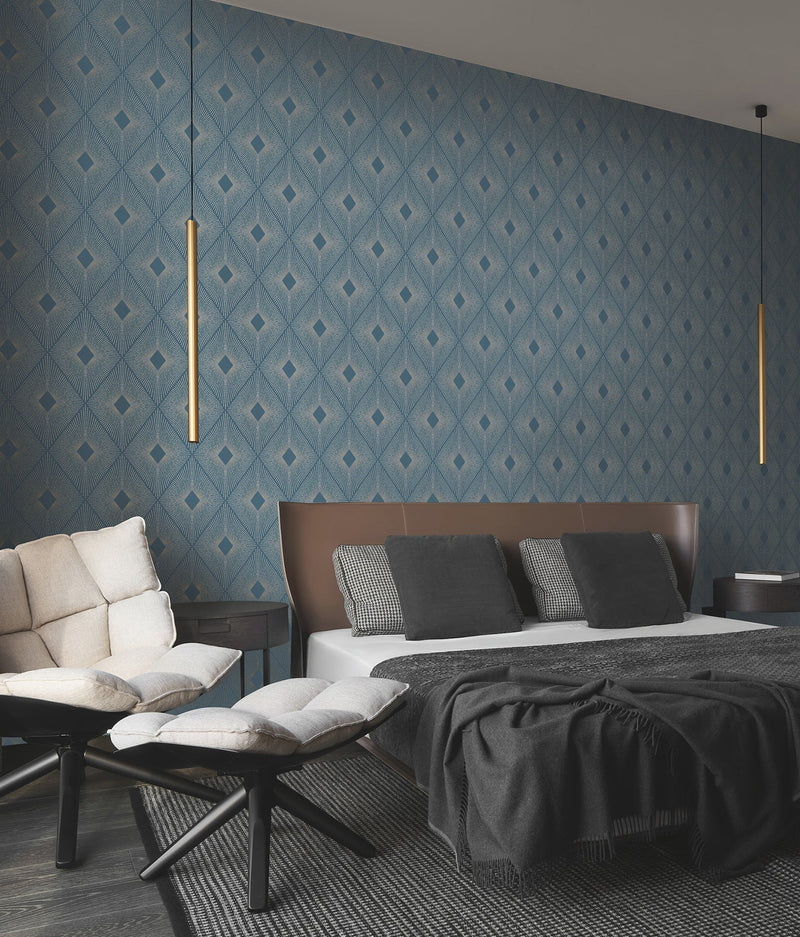 MD7131 Harlowe Blue & Silver Modern Metals Wallpaper by York Wallcoverings