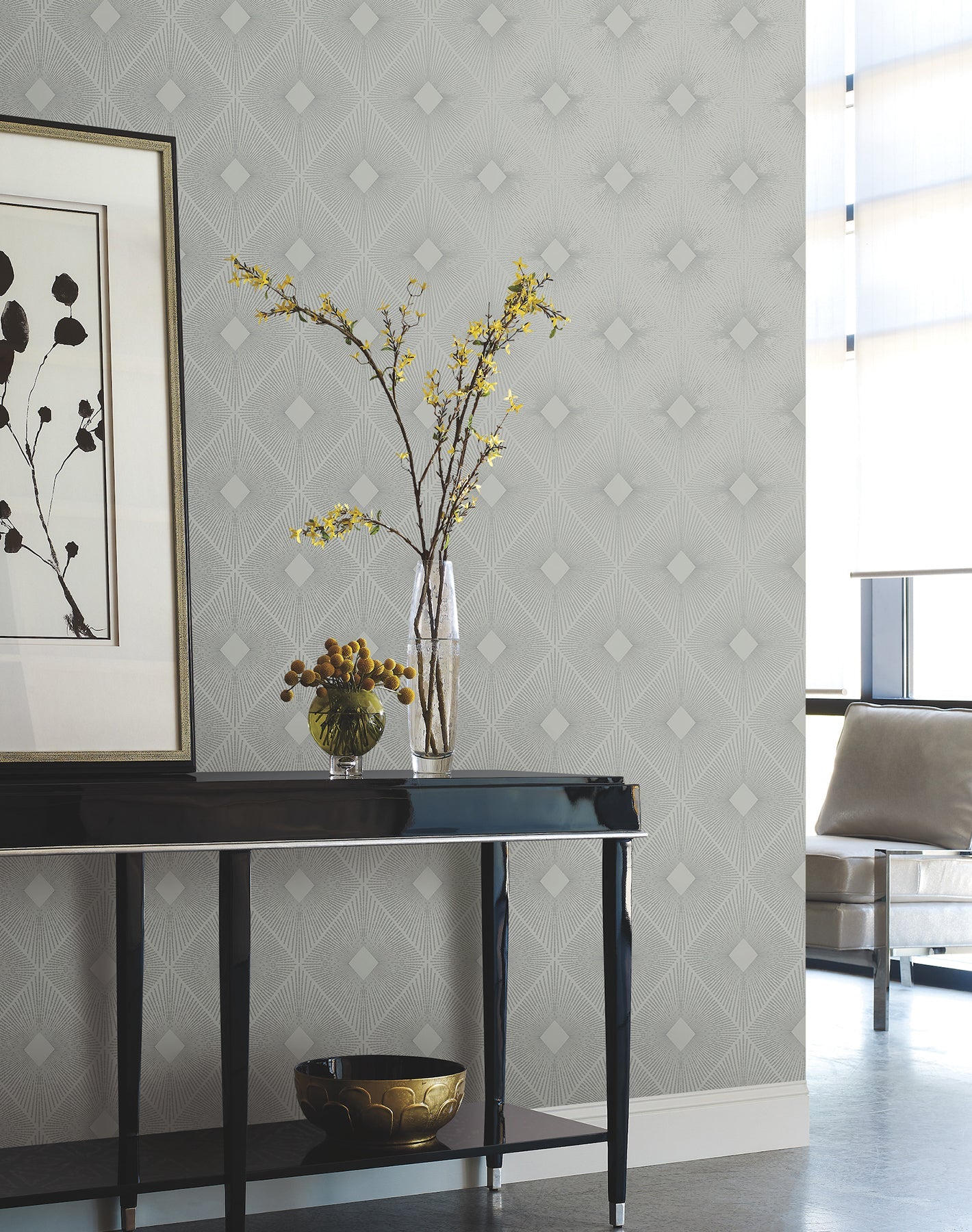 MD7132 Harlowe Light Grey & Silver Modern Metals Wallpaper by York Wallcoverings
