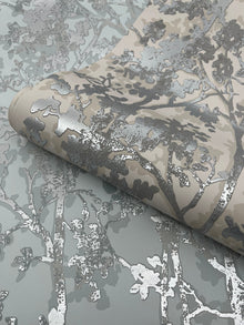 MD7141 Shimmering Foliage Cream & Silver Modern Metals Wallpaper by York Wallcoverings