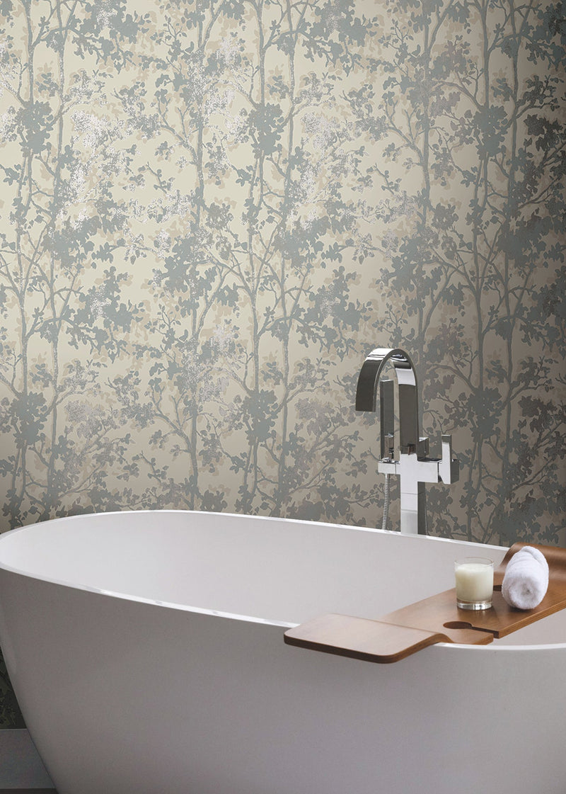 MD7141 Shimmering Foliage Cream & Silver Modern Metals Wallpaper by York Wallcoverings