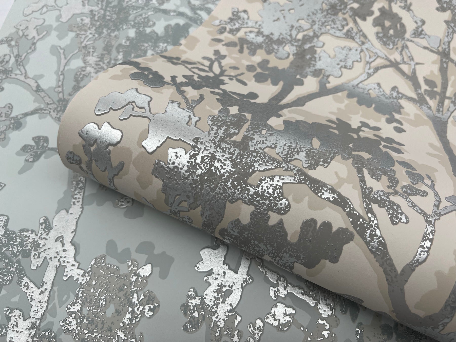 MD7142 Shimmering Foliage Spa & Silver Modern Metals Wallpaper by York Wallcoverings