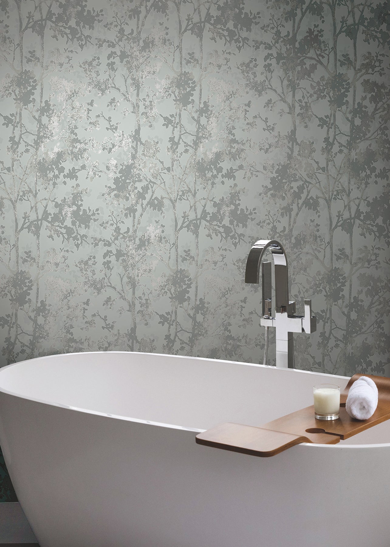MD7142 Shimmering Foliage Spa & Silver Modern Metals Wallpaper by York Wallcoverings