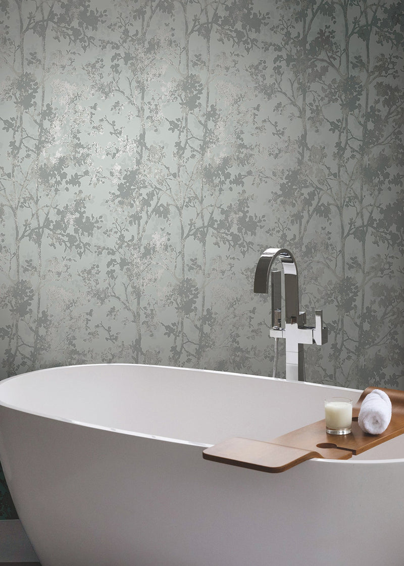 MD7142 Shimmering Foliage Spa & Silver Modern Metals Wallpaper by York Wallcoverings