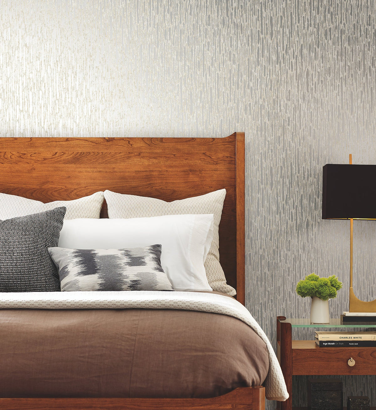 MD7151 Metallic Cascade Cream & Silver Modern Metals Wallpaper by York Wallcoverings