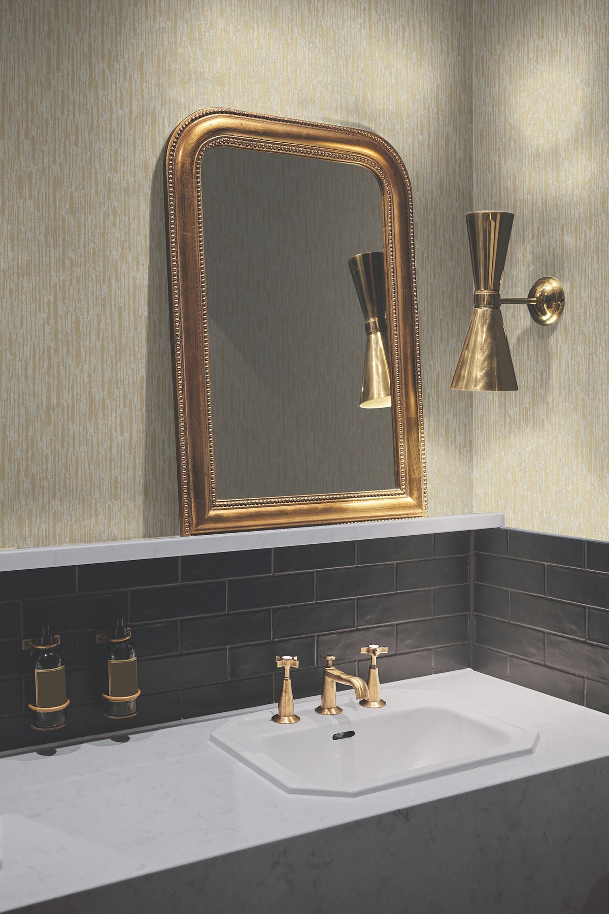 MD7152 Metallic Cascade Neutrals & Gold Modern Metals Wallpaper by York Wallcoverings
