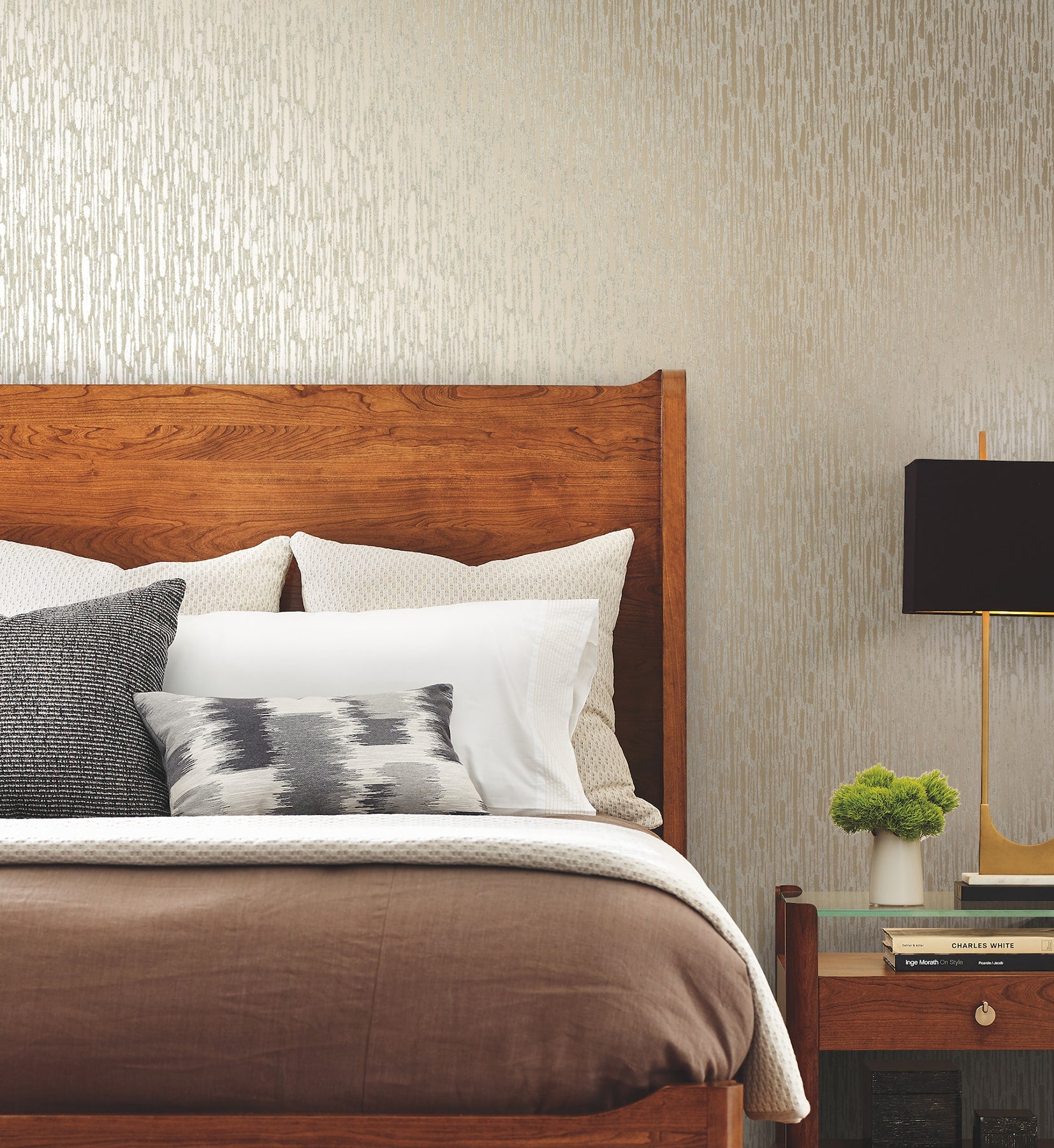 MD7152 Metallic Cascade Neutrals & Gold Modern Metals Wallpaper by York Wallcoverings