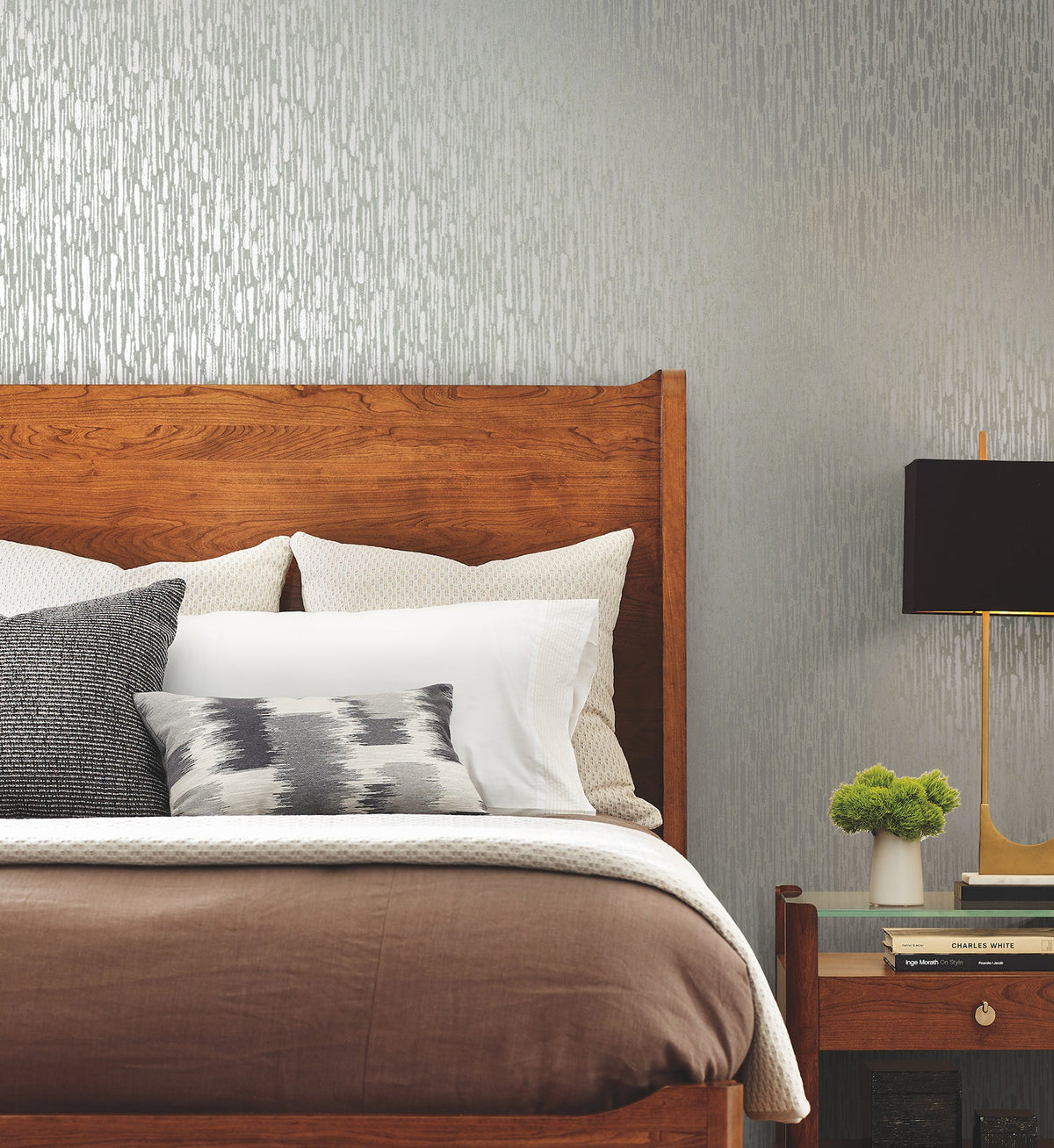 MD7153 Metallic Cascade Pale Green & Silver Modern Metals Wallpaper by York Wallcoverings