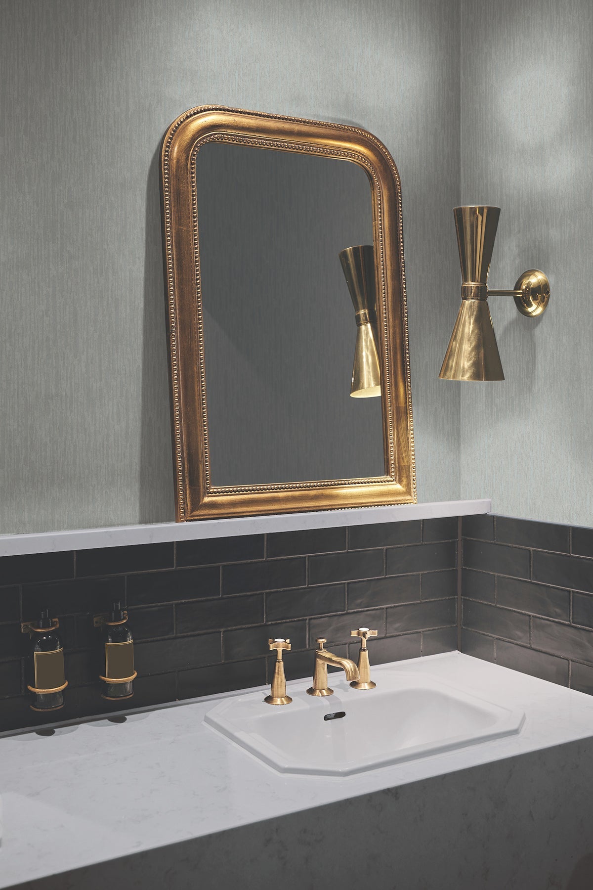 MD7154 Metallic Cascade Spa & Silver Modern Metals Wallpaper by York Wallcoverings