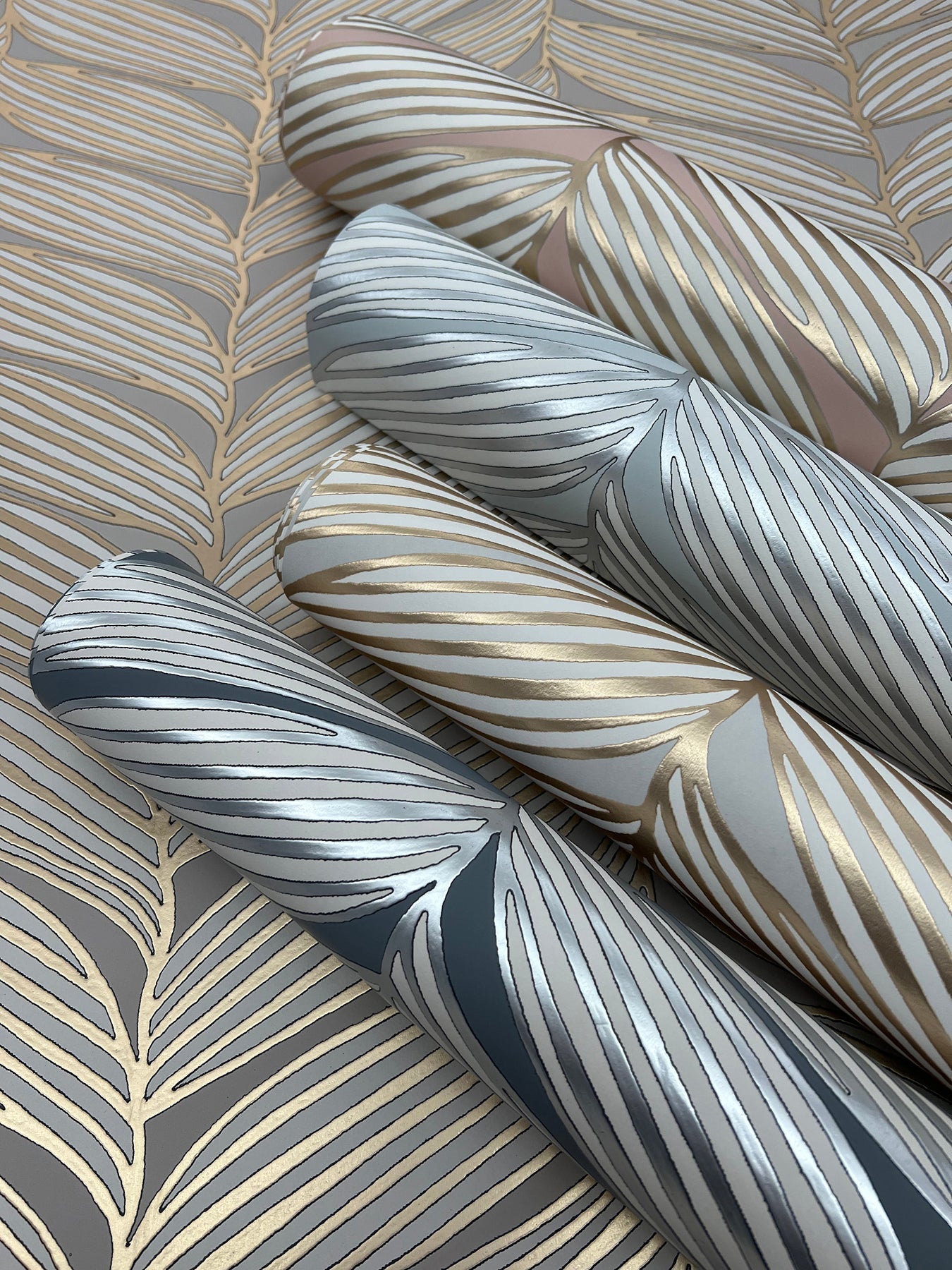 MD7161 Luminous Leaves Blush & Gold Modern Metals Wallpaper by York Wallcoverings