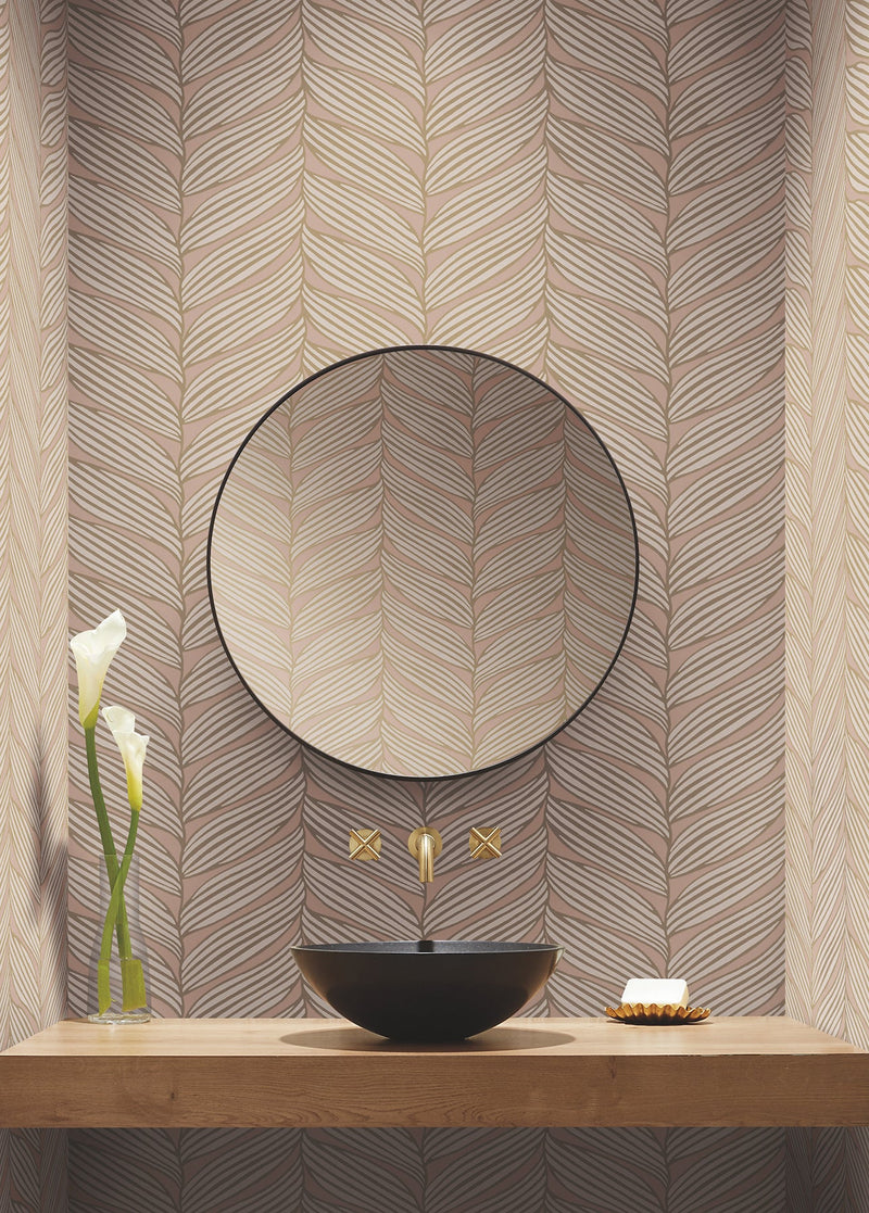 MD7161 Luminous Leaves Blush & Gold Modern Metals Wallpaper by York Wallcoverings
