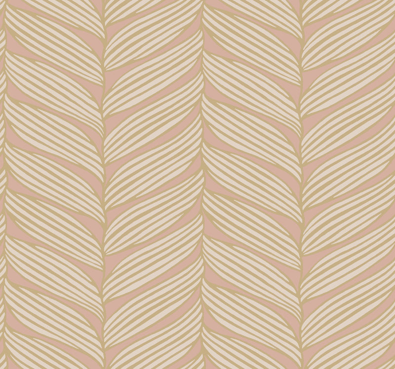 MD7161 Luminous Leaves Blush & Gold Modern Metals Wallpaper by York Wallcoverings