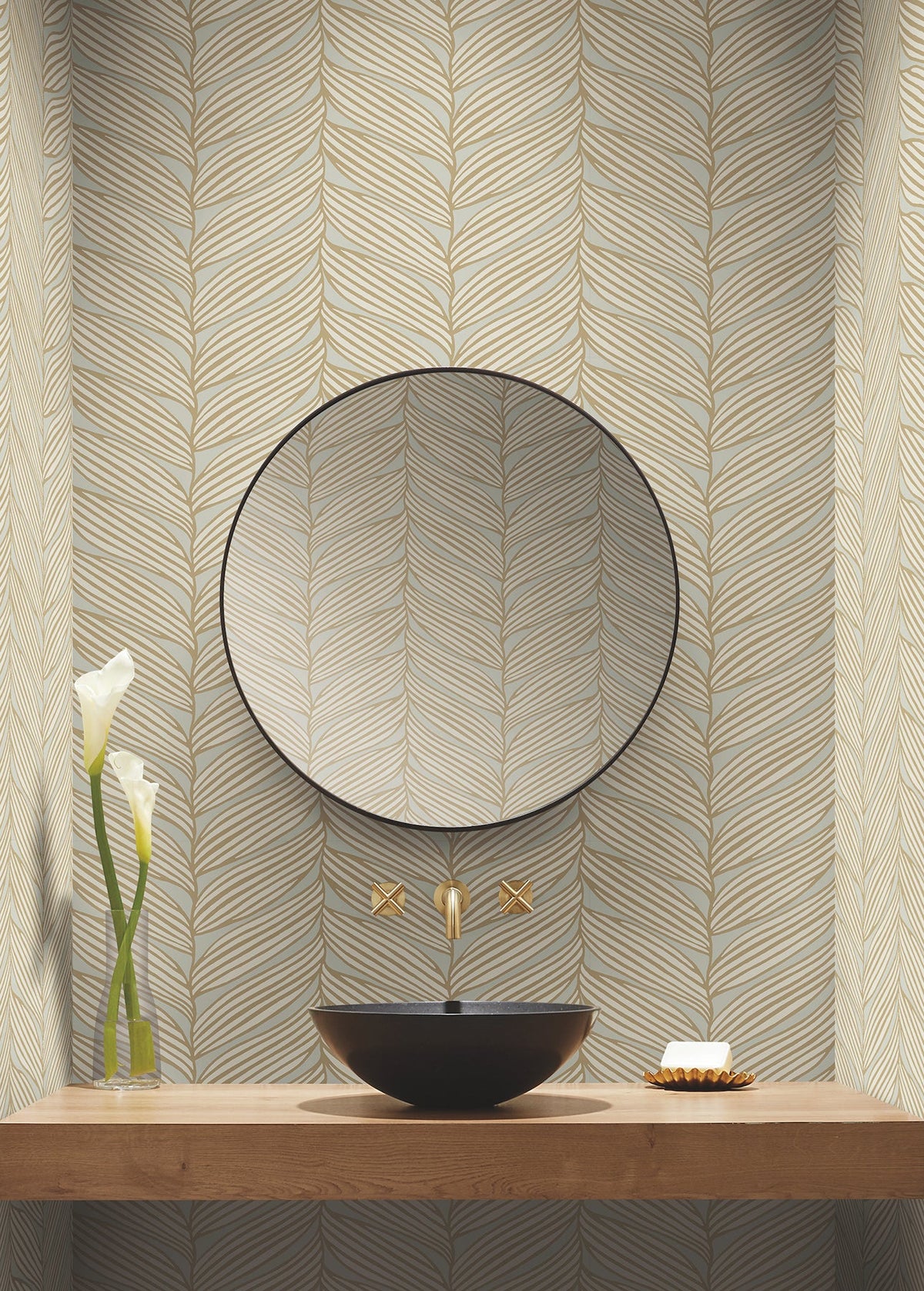 MD7162 Luminous Leaves Neutral & Gold Modern Metals Wallpaper by York Wallcoverings