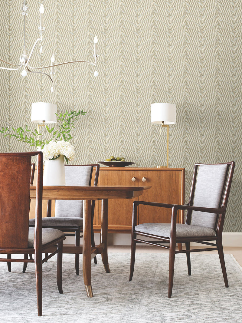 MD7162 Luminous Leaves Neutral & Gold Modern Metals Wallpaper by York Wallcoverings
