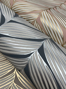MD7163 Luminous Leaves Charcoal & Silver Modern Metals Wallpaper by York Wallcoverings