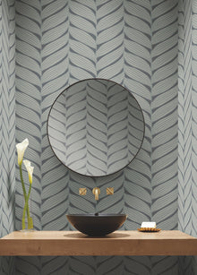 MD7163 Luminous Leaves Charcoal & Silver Modern Metals Wallpaper by York Wallcoverings