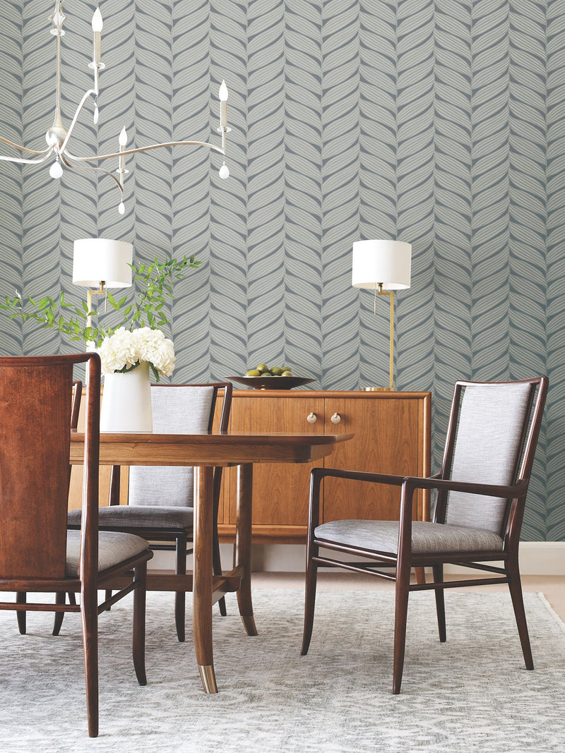 MD7163 Luminous Leaves Charcoal & Silver Modern Metals Wallpaper by York Wallcoverings