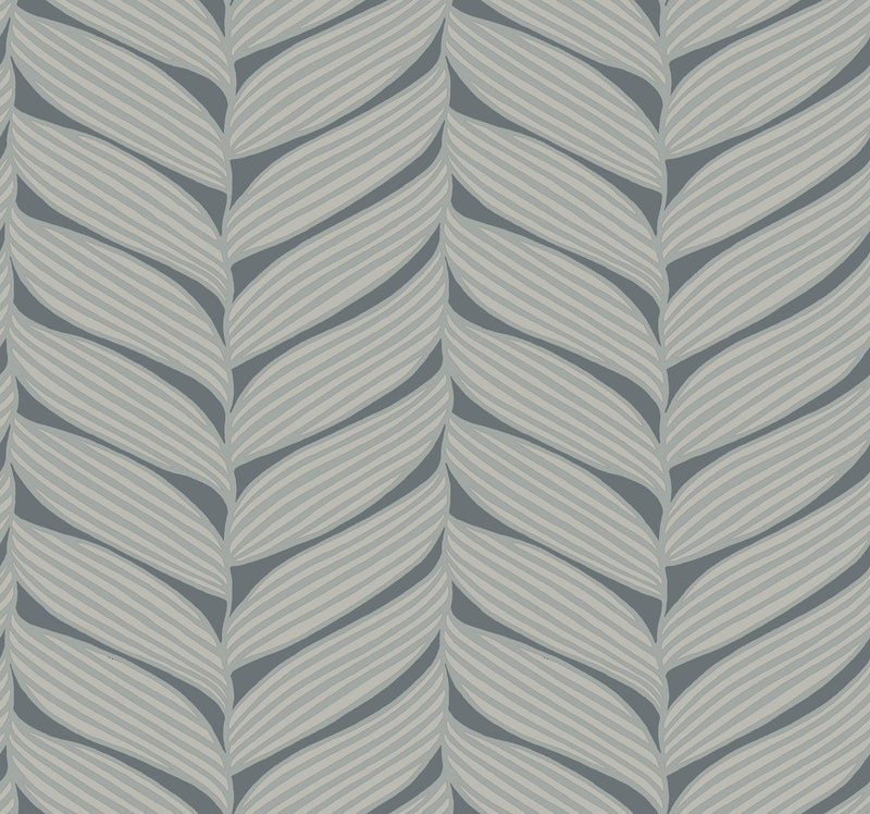 MD7163 Luminous Leaves Charcoal & Silver Modern Metals Wallpaper by York Wallcoverings