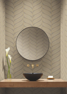 MD7164 Luminous Leaves Grey & Gold Modern Metals Wallpaper by York Wallcoverings