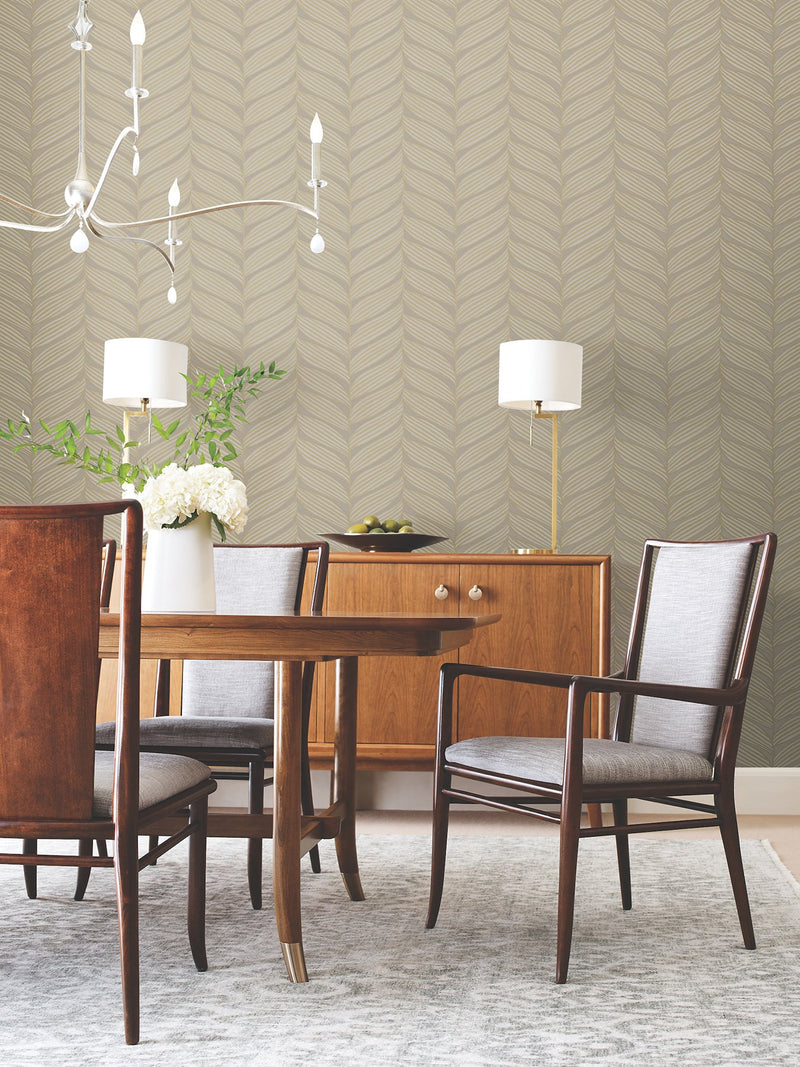 MD7164 Luminous Leaves Grey & Gold Modern Metals Wallpaper by York Wallcoverings