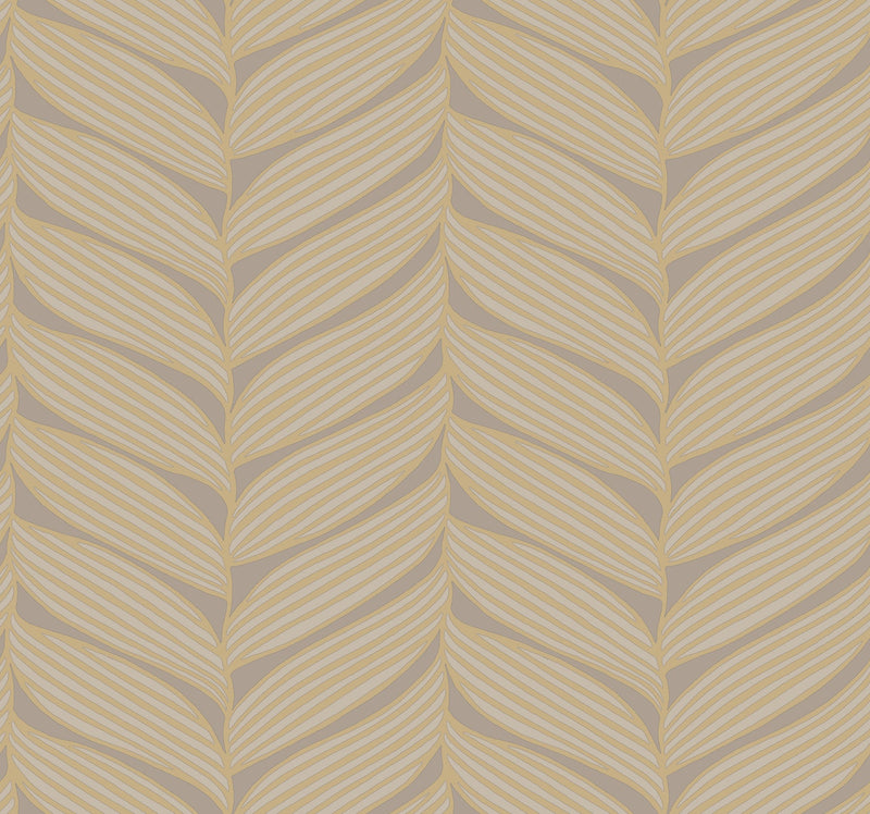 MD7164 Luminous Leaves Grey & Gold Modern Metals Wallpaper by York Wallcoverings