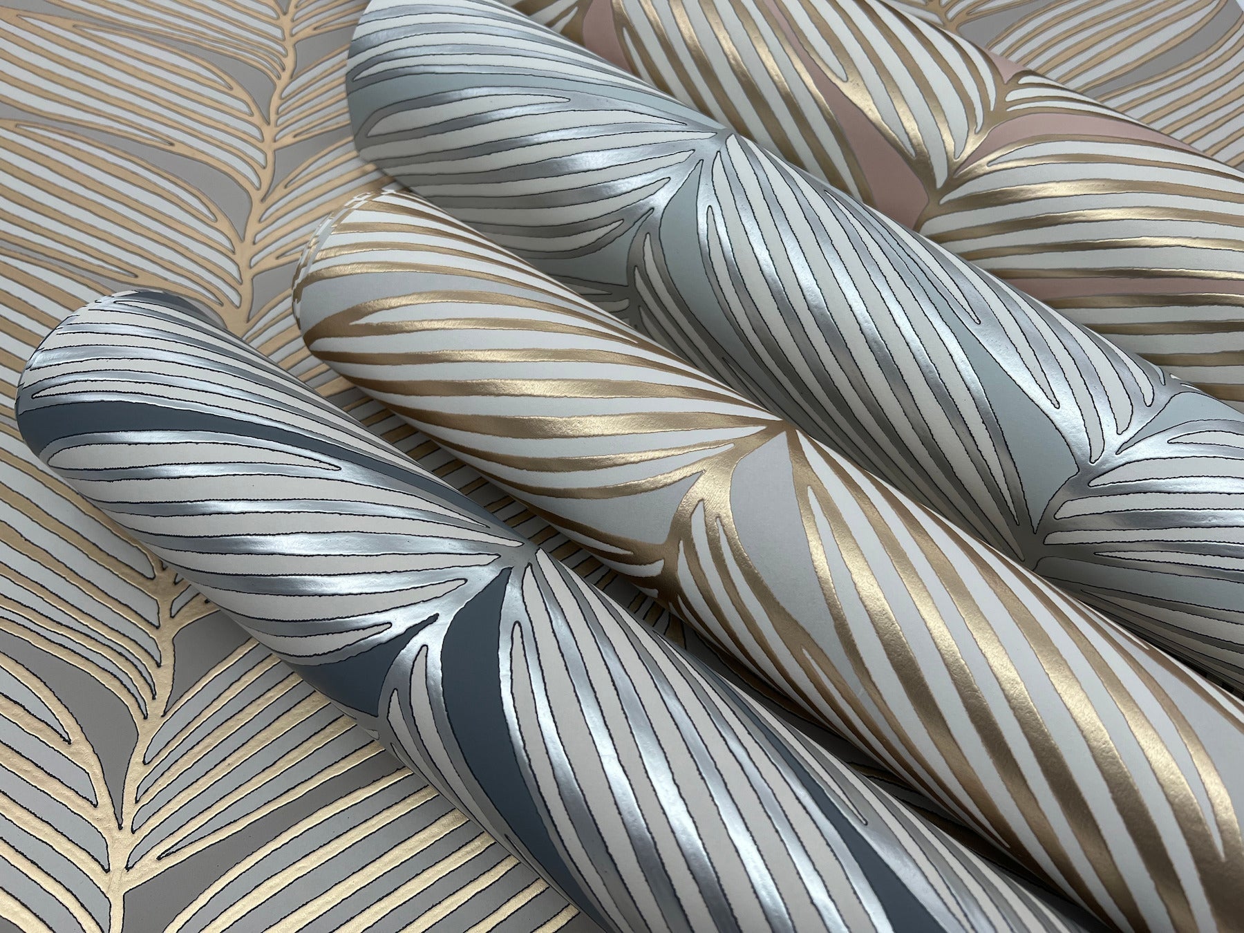 MD7165 Luminous Leaves Spa & Silver Modern Metals Wallpaper by York Wallcoverings