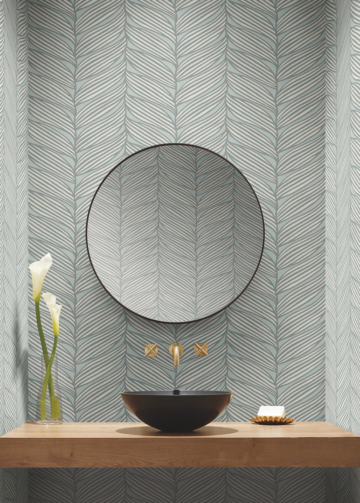 MD7165 Luminous Leaves Spa & Silver Modern Metals Wallpaper by York Wallcoverings