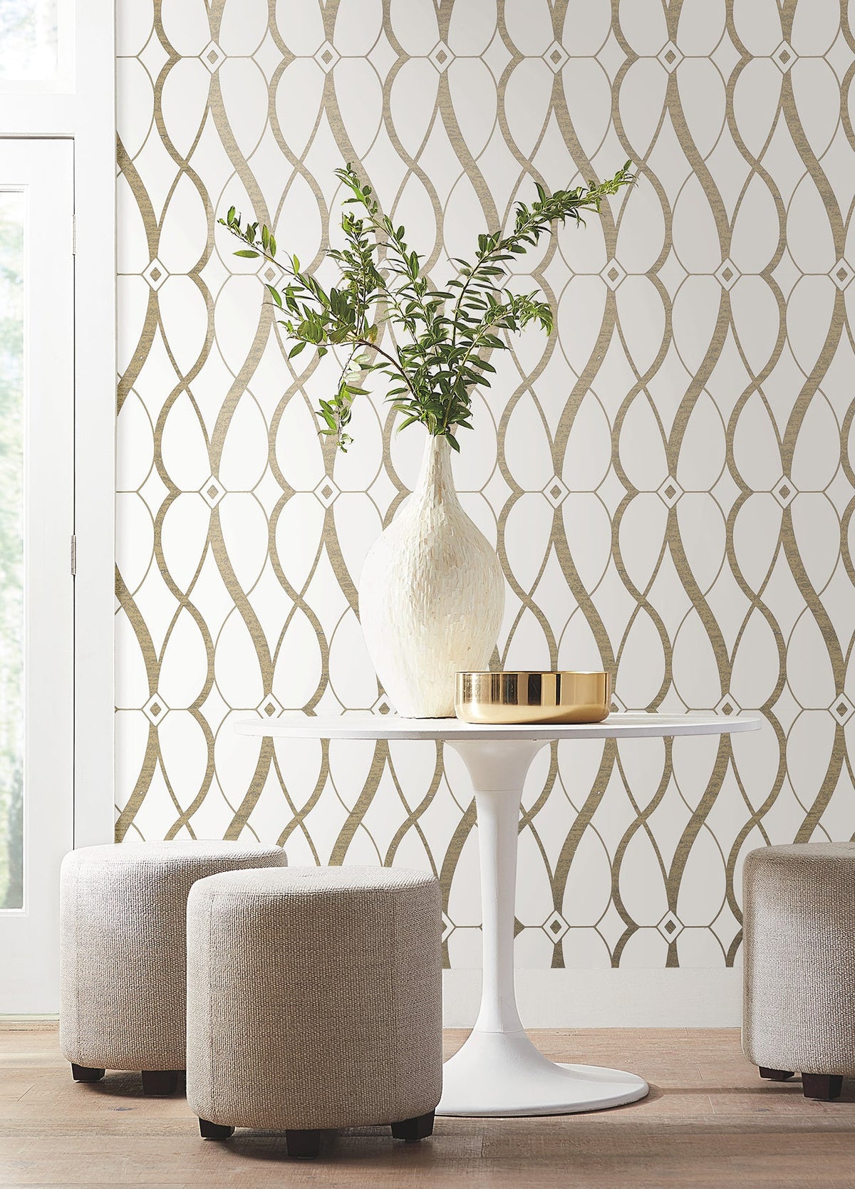 MD7171 Graceful Geo Cream & Gold Modern Metals Wallpaper by York Wallcoverings