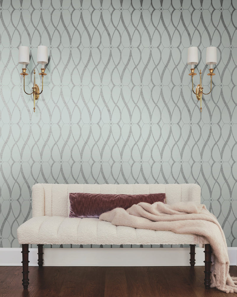 MD7172 Graceful Geo Spa & Silver Modern Metals Wallpaper by York Wallcoverings