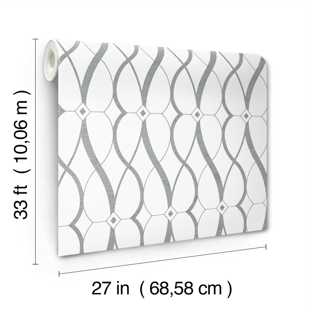 MD7173 Graceful Geo White & Silver Modern Metals Wallpaper by York Wallcoverings