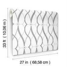 MD7173 Graceful Geo White & Silver Modern Metals Wallpaper by York Wallcoverings