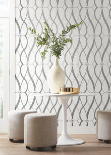 MD7173 Graceful Geo White & Silver Modern Metals Wallpaper by York Wallcoverings