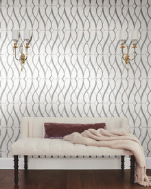 MD7173 Graceful Geo White & Silver Modern Metals Wallpaper by York Wallcoverings