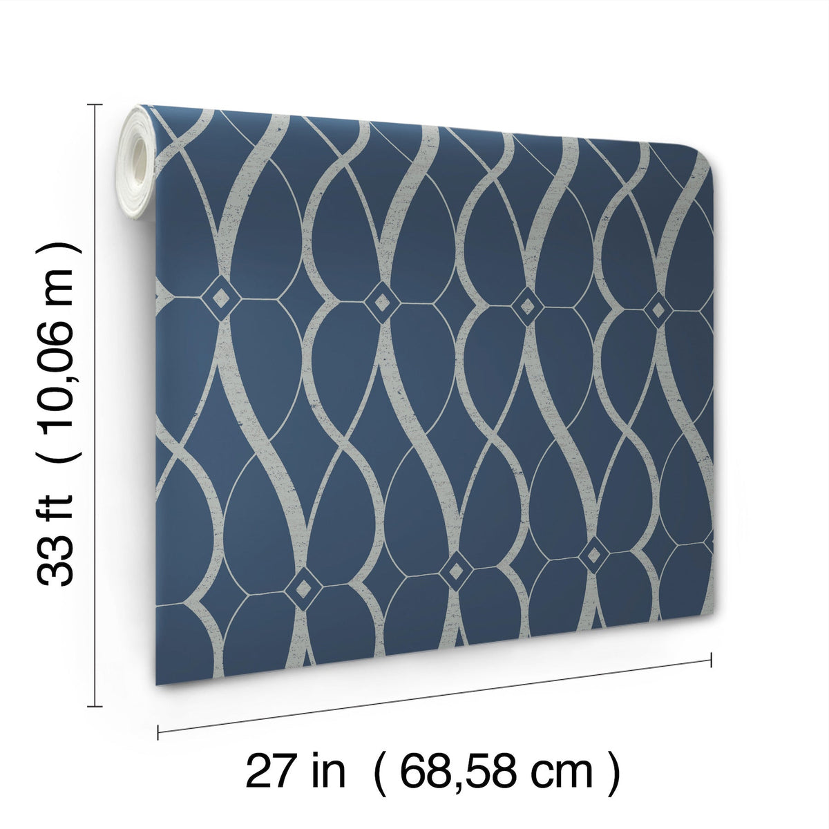 MD7174 Graceful Geo Navy & Silver Modern Metals Wallpaper by York Wallcoverings