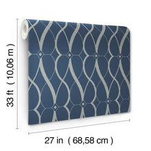 MD7174 Graceful Geo Navy & Silver Modern Metals Wallpaper by York Wallcoverings